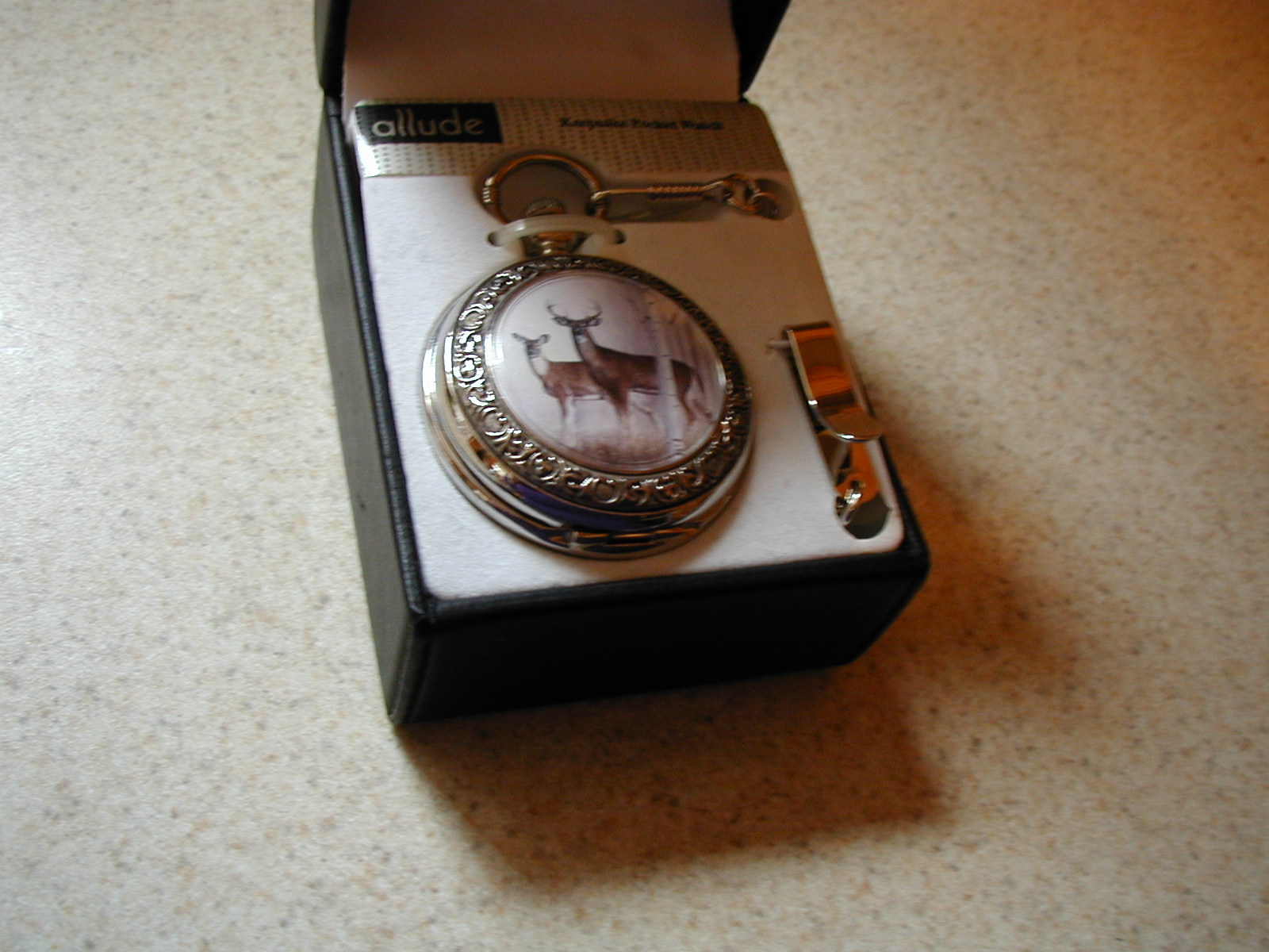 NEW IN BOX ALLUDE KEEPSAKE POCKET WATCH TWO DEER