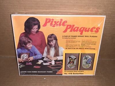 Rare 1971 Pixie Plaques Make By Number Craft Kit New In Box #416 Butterflies
