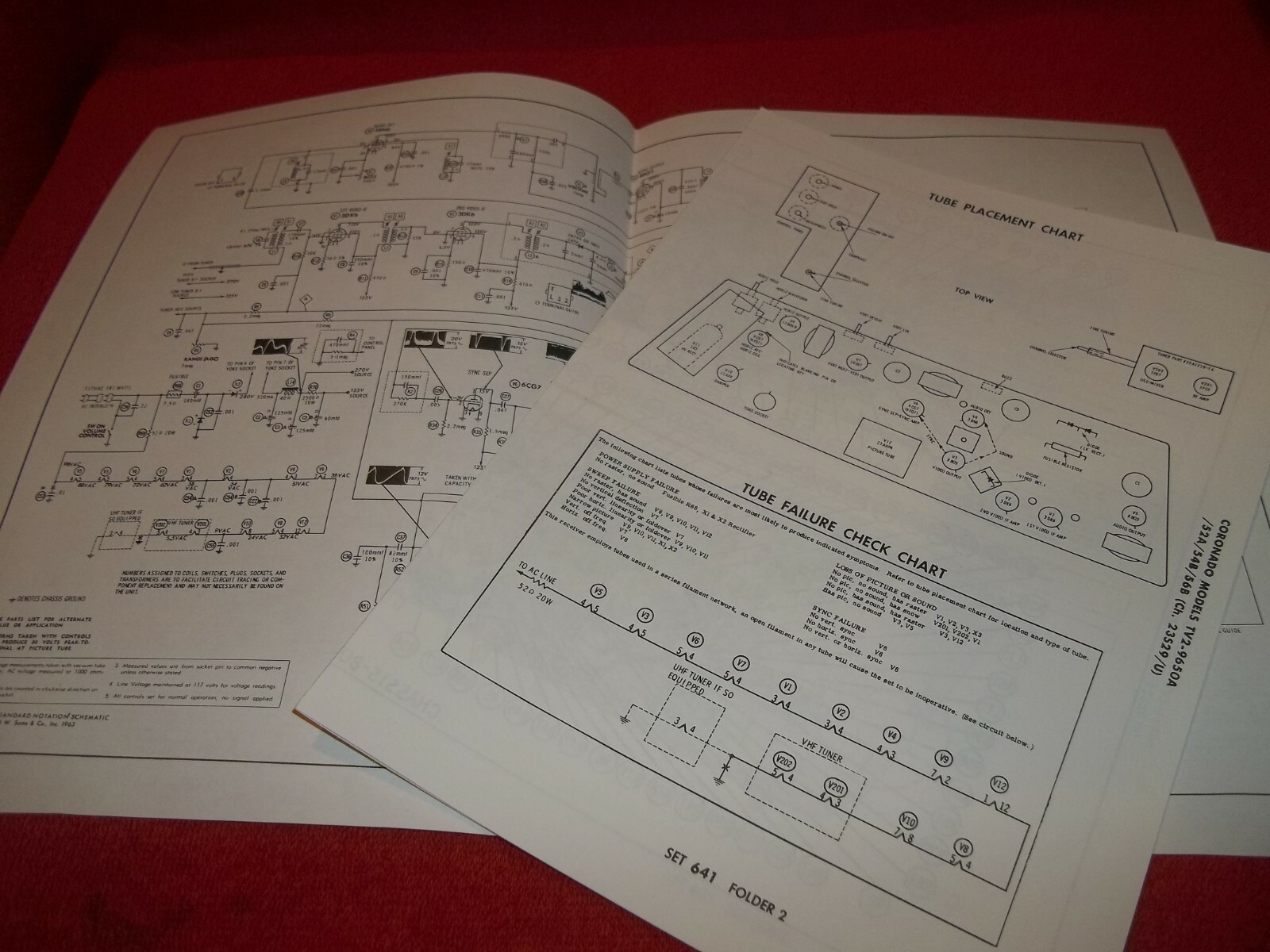 1963 Coronado Models TV2-9650A/52A/54B/56B (CH 23S29/U) Sam's photofact sheet.