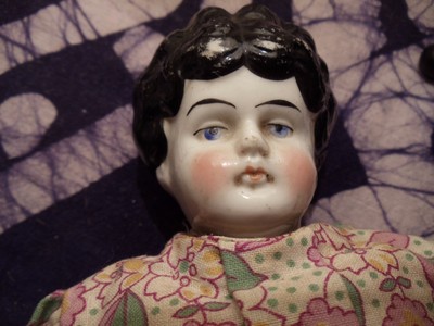 China head doll, 1900's, floral dress
