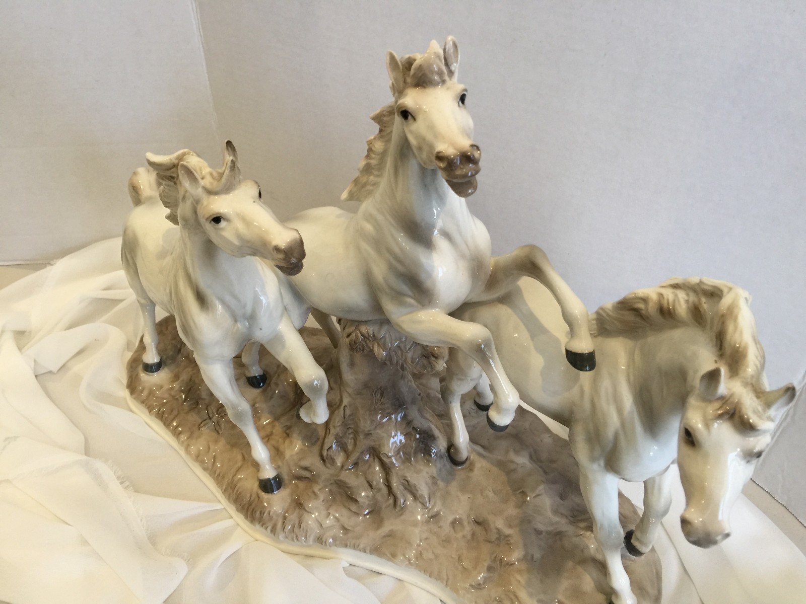 Exquisite~3 Large Horses porcelain Figure Grouping~ by German Artist J.Stewart