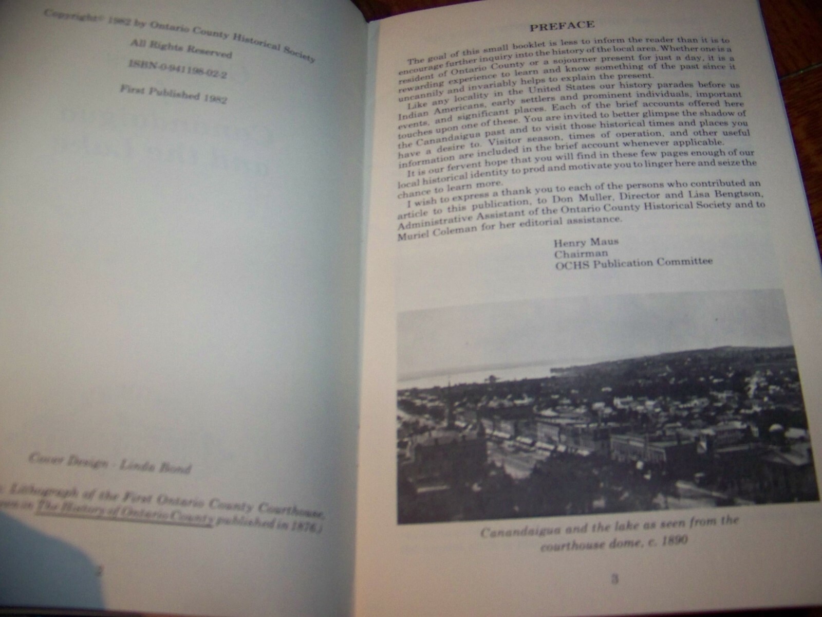 1982 GLIMPSES OF CANANDAIGUA LAKE NY HISTORY BOOK ONTARIO COUNTY HISTORICAL