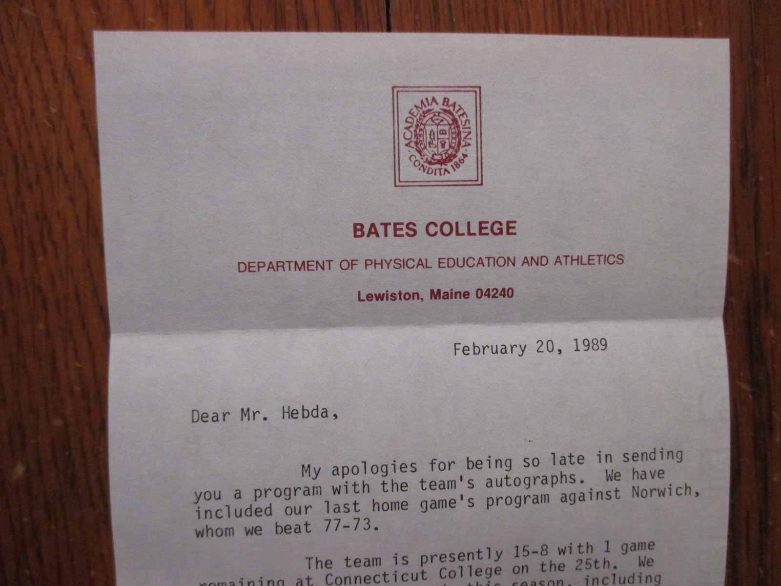 MARSHA GRAEF(Died-'15)Signed 1989 Personal Letter-Bates College Basketball Coach