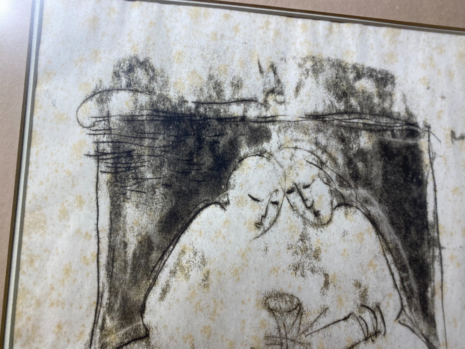 1983 "Two Figures Scene" Mixed Media Painting - Signed And Framed