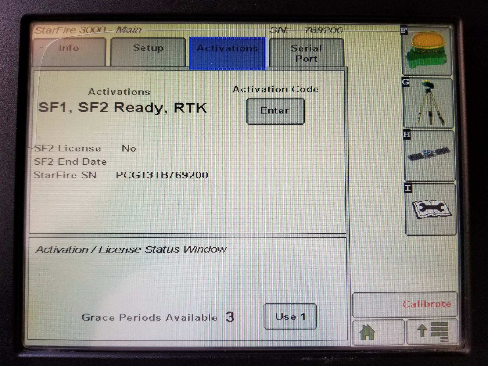John Deere GreenStar Starfire 3000 GPS Receiver SF1, SF2, & RTK Activation's