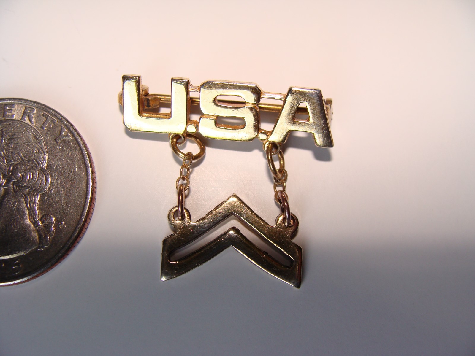 Vintage USA Army Pin Gold Color Signed STERLING