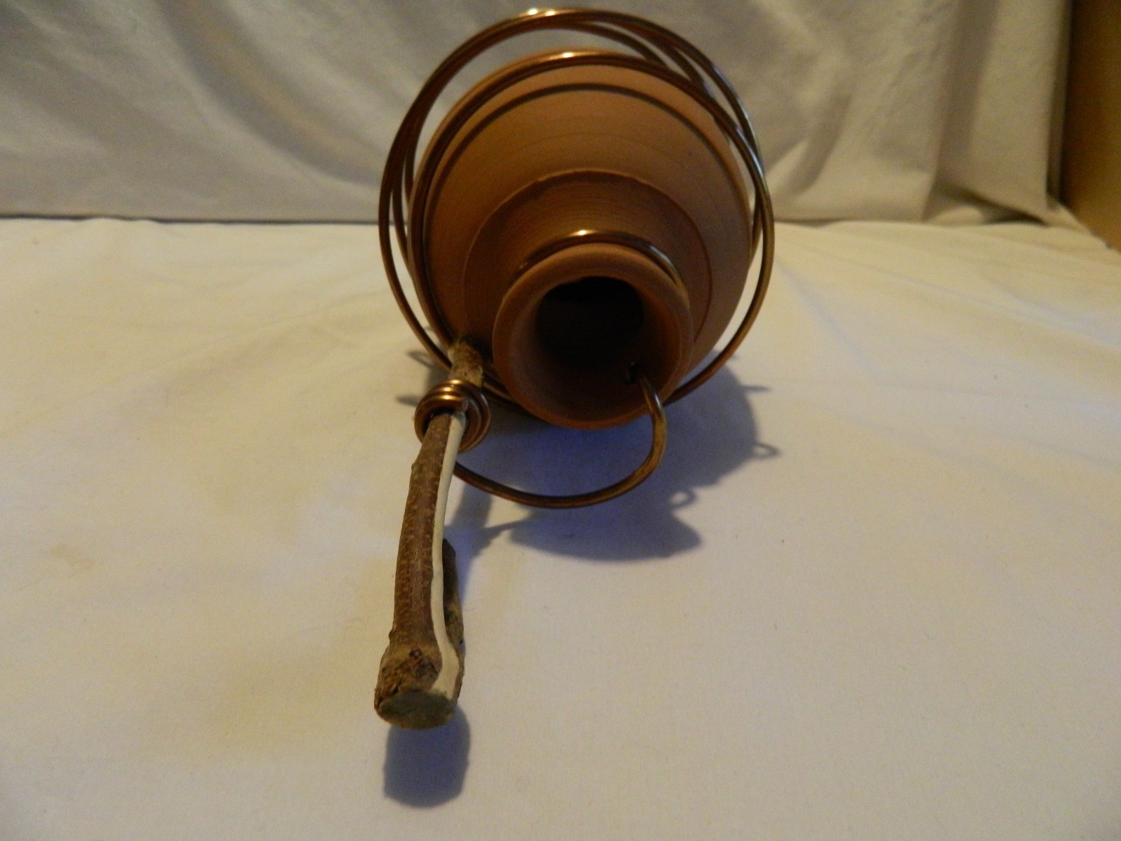 HAND CRAFTED COPPER WIRE WRAP NATURAL RED CLAY POTTERY BIRD HOUSE