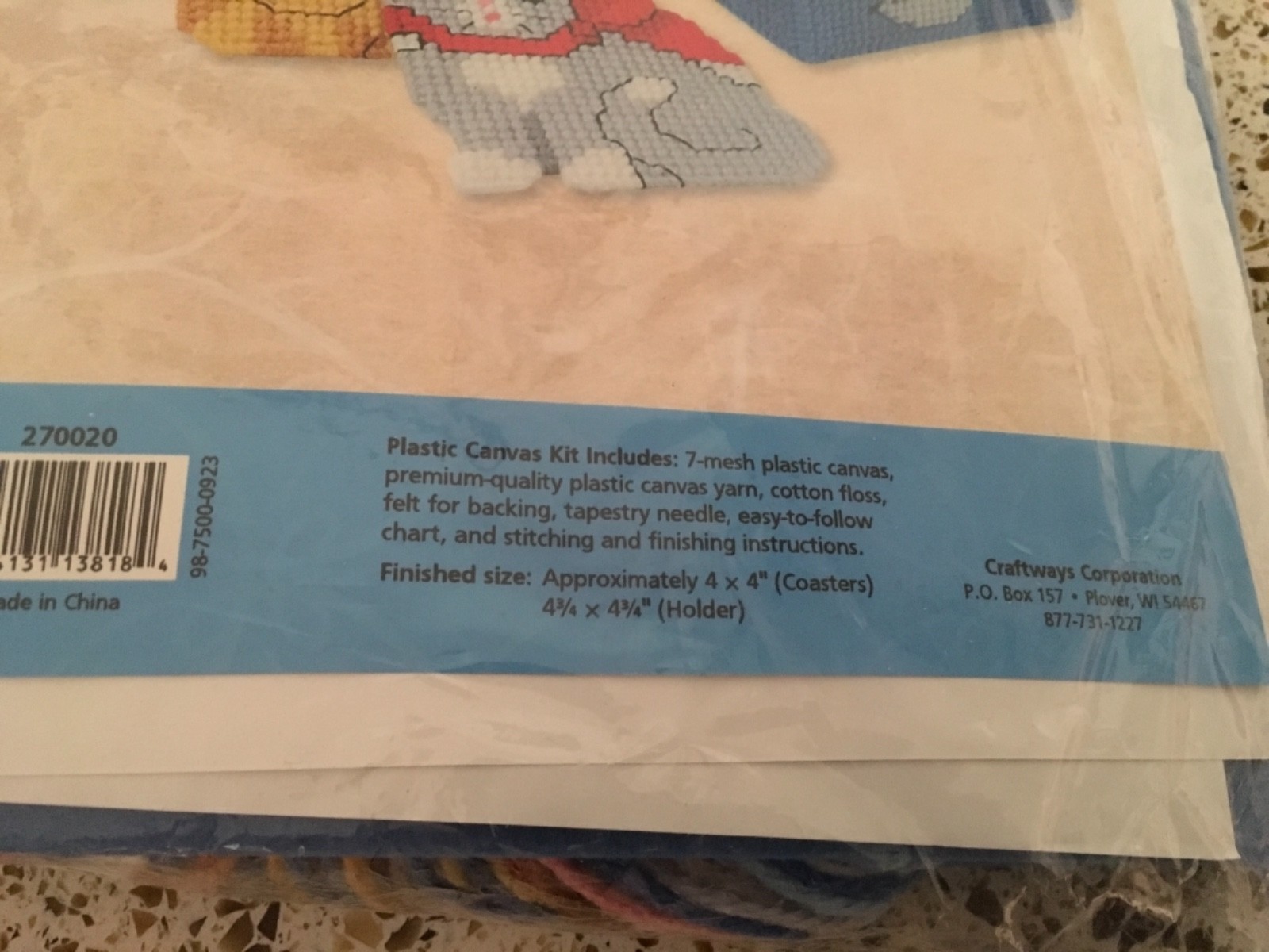 NEW CRAFTWAYS KITTEN COASTERS & HOLDER PLASTIC CANVAS KIT 6 ADORABLE 4” CATS NIP