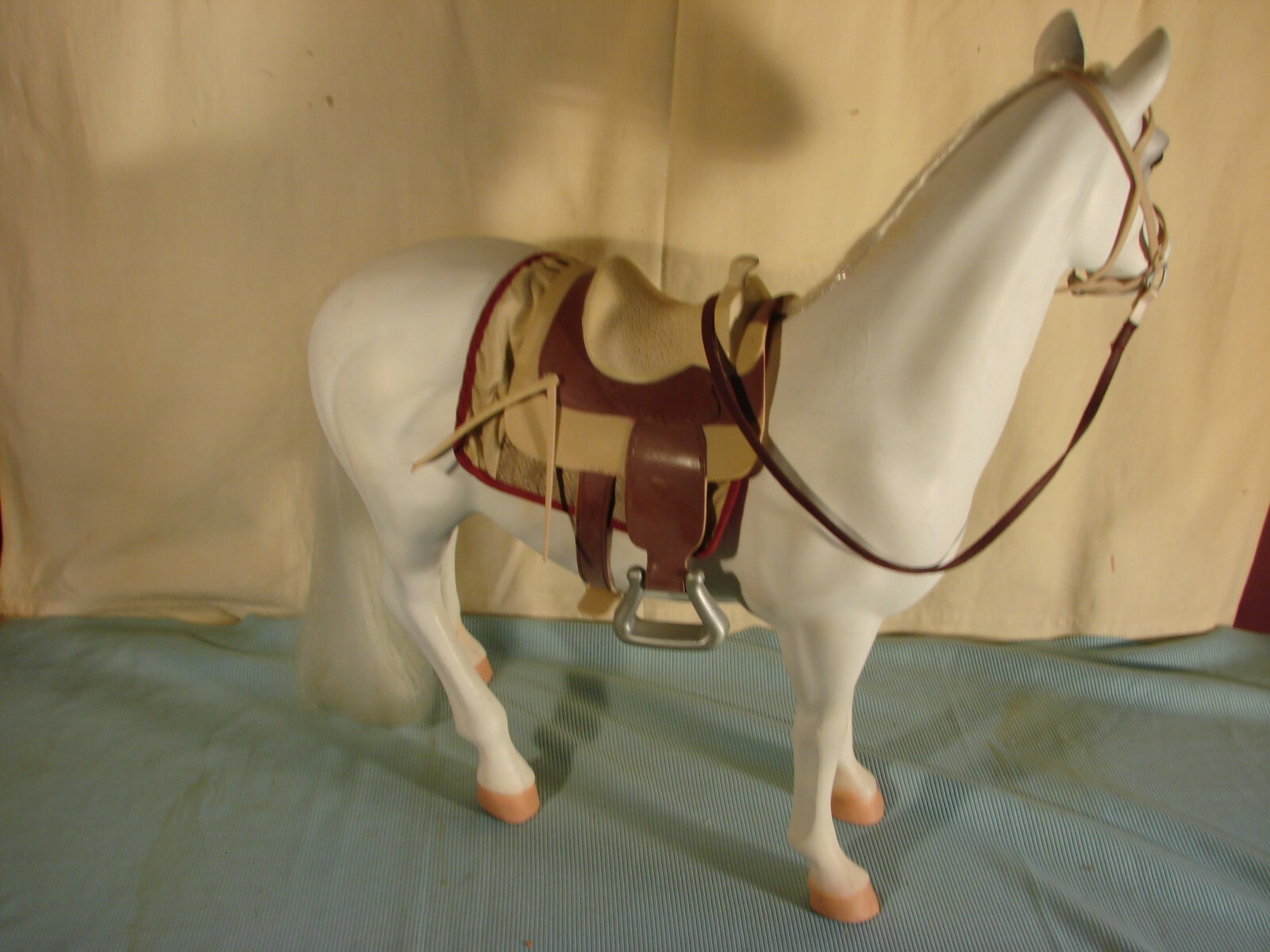 Vintage Battat White Stallion Horse With Saddle & Reins
