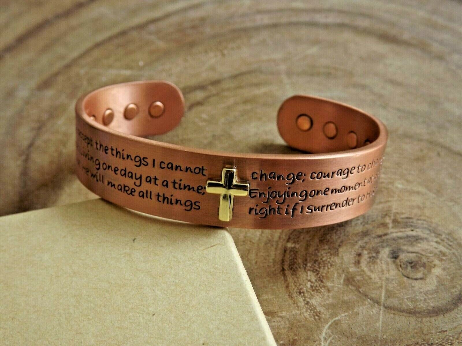 Cross Prayers Pure Copper Magnetic Bracelet Arthritis Pain Therapy Energy Cuff