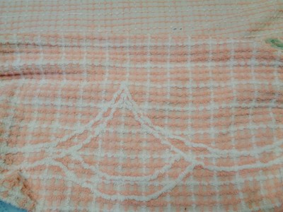 Vintage PEACH STRIPED FLOWER Chenille 100 X 89 BEDSPREAD COVERLET BLANKET CUTTER