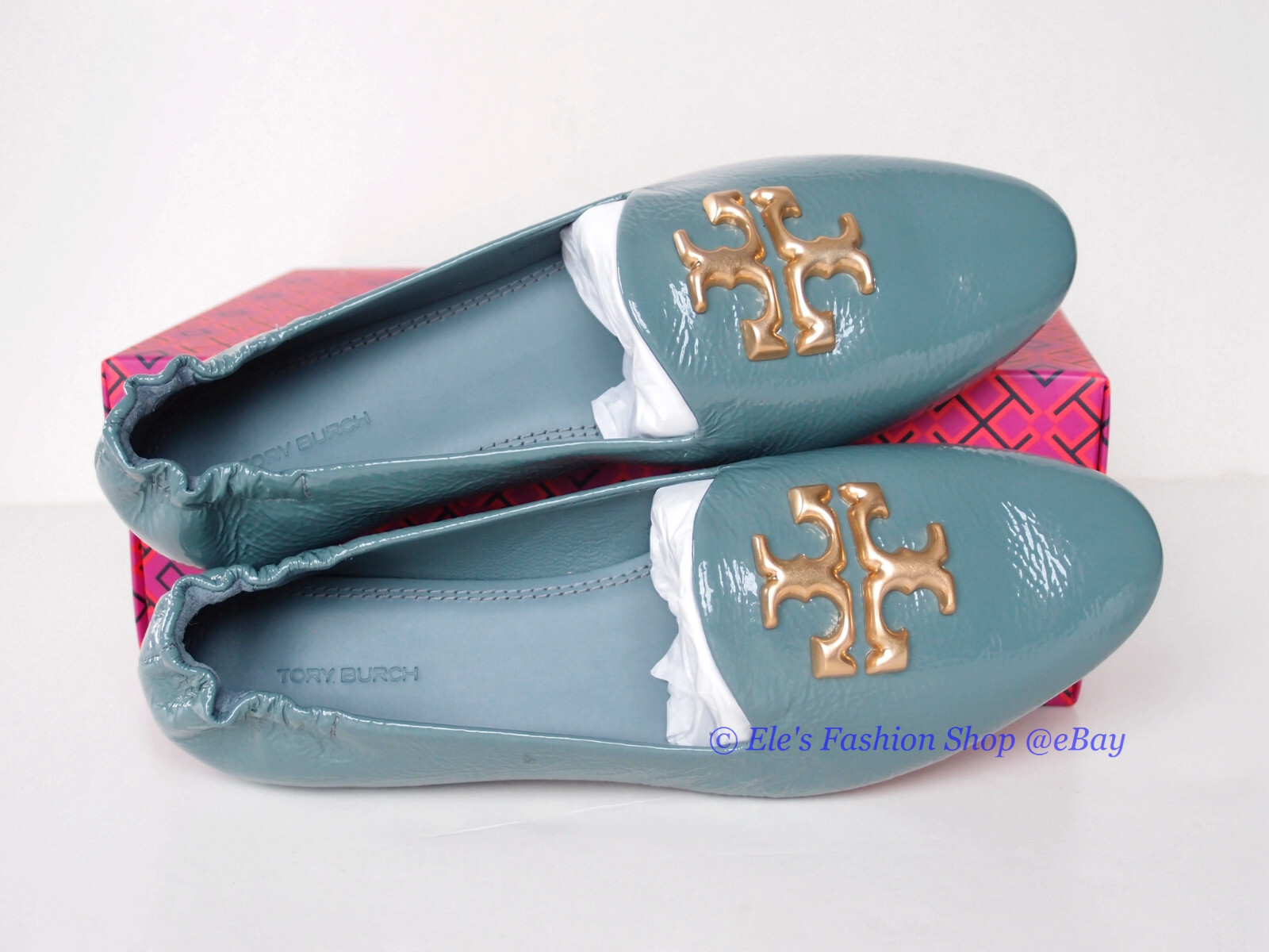 Pre-owned Tory Burch Eleanor Leather Loafer Arctic Blue Us 7.5 8 8.5 9 9.5 Authentic