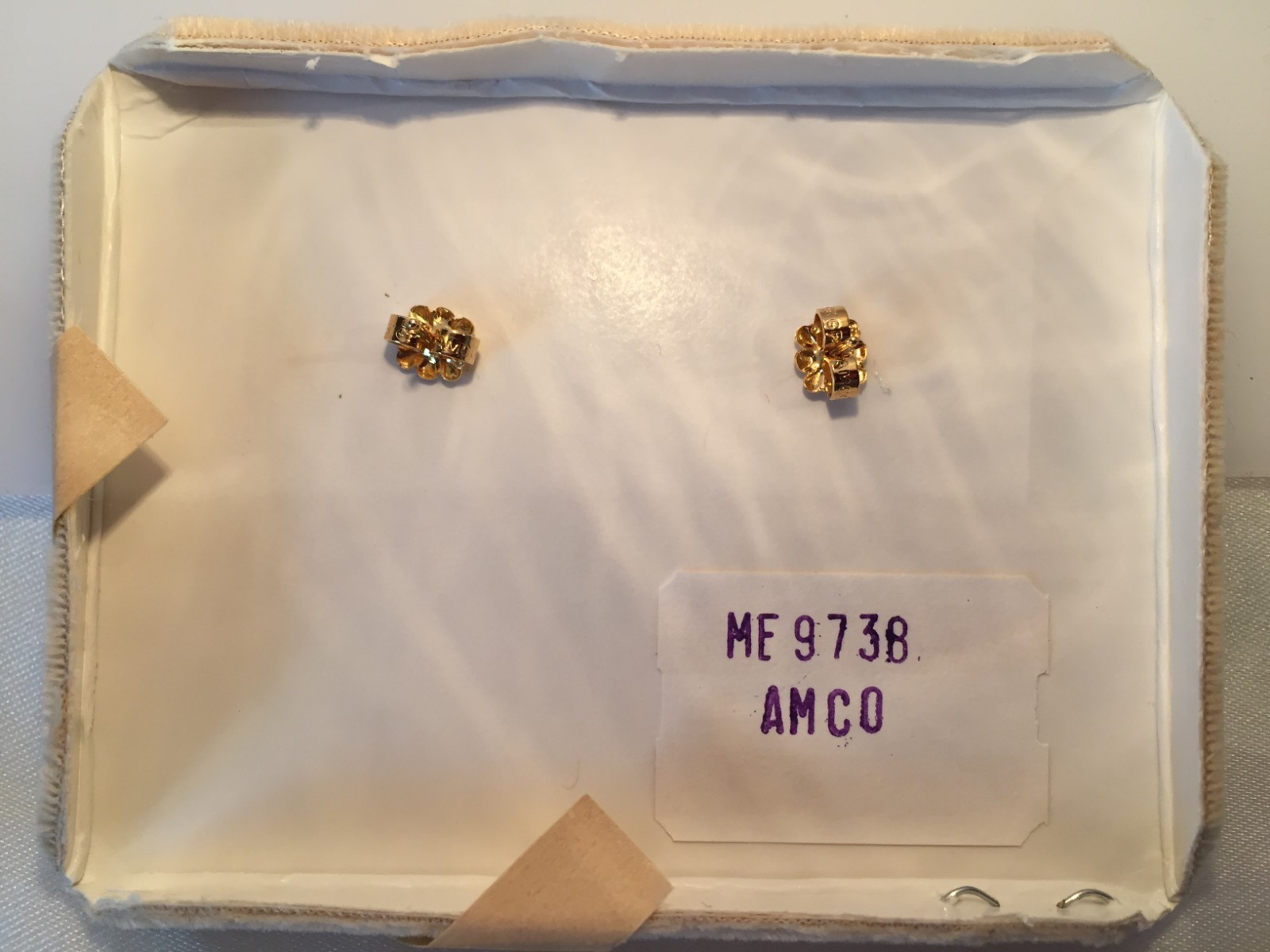 New Vintage 1980's Signed AMCO Heart Earrings CZ 14K Gold Overlay 14K Gold Posts