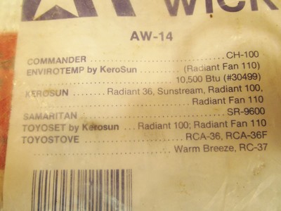 NOS AMERICAN WICK AW-14 KEROSENE BURNING PORTABLE HEATER WICK