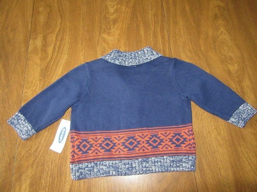 Old Navy Boys 3-6 Months Blue Orange Cardigan V Neck Sweater NWT Ships Free