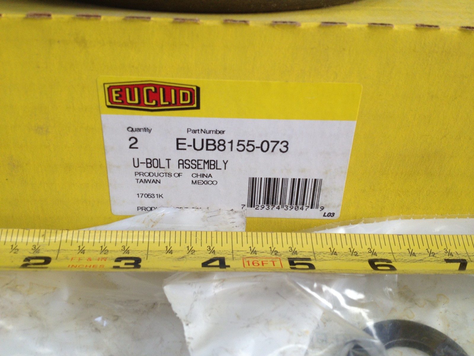 Euclid E-UB8155-073 U-BOLT ASSEMBLY 2 U-Bolts with nuts/washers per box