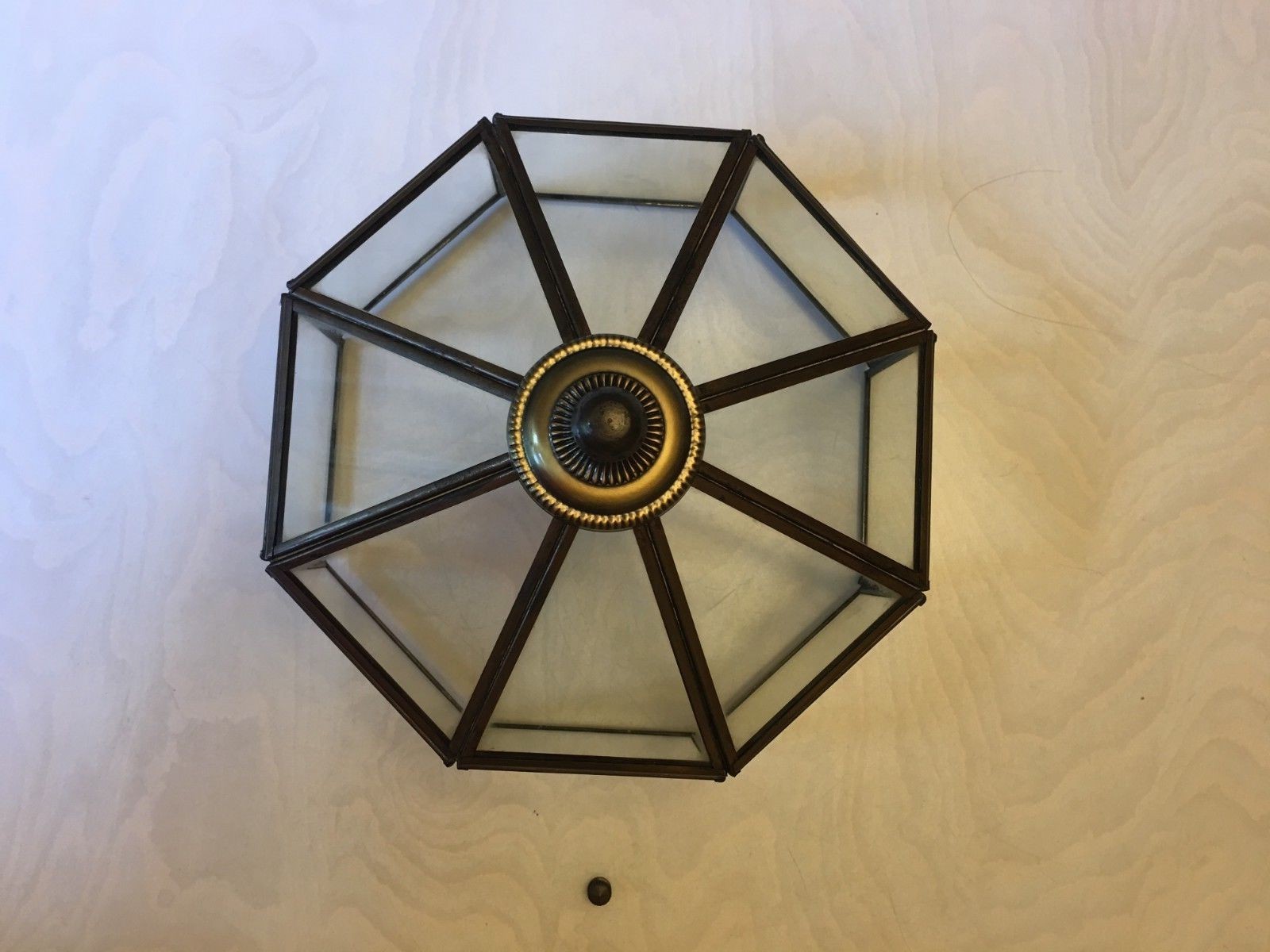 Vtg Ceiling Light Shade Leaded Style  Clear Glass Octagon 7.75