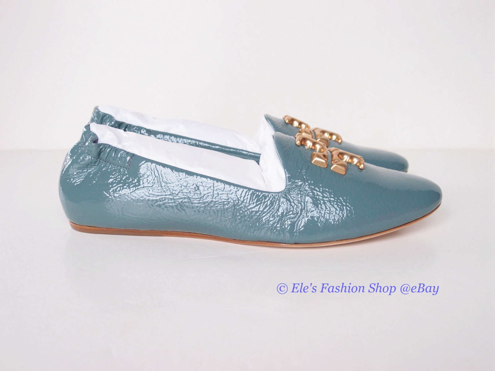 Pre-owned Tory Burch Eleanor Leather Loafer Arctic Blue Us 7.5 8 8.5 9 9.5 Authentic