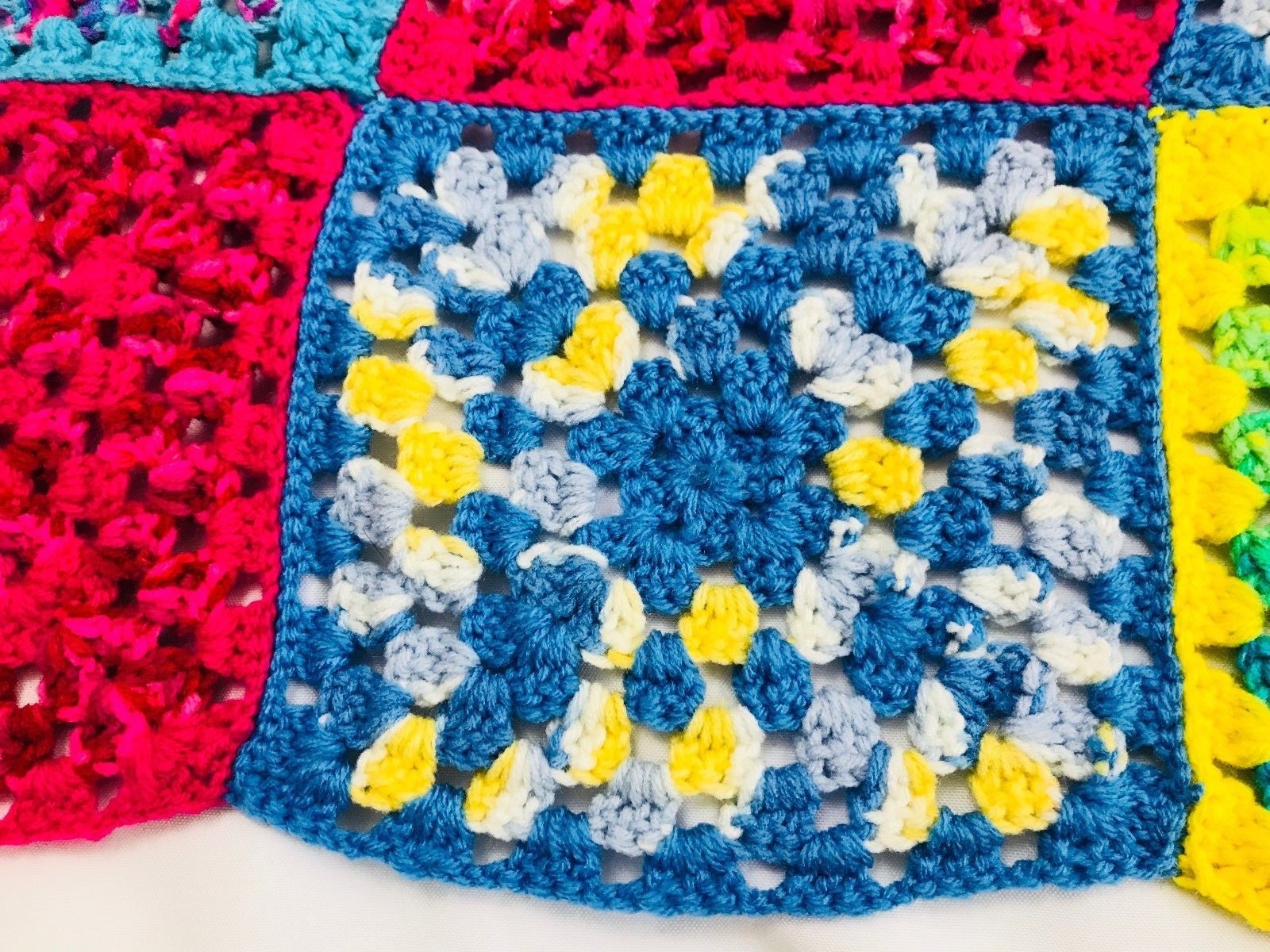 Afghan Throw Blanket Colorful Beautiful 50 x 42 inches Crochet Quilt Squares Kid