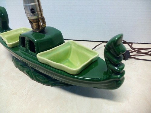 Vintage Ceramic Ship Oriental Viking Television TV Side Table Lamp Planter Retro