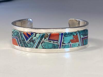 アクセサリー NAVAJO Silver Turquoise Edge Bangle Navajo (Dine') Silver Turquoise Inlaid Bangle by Harold