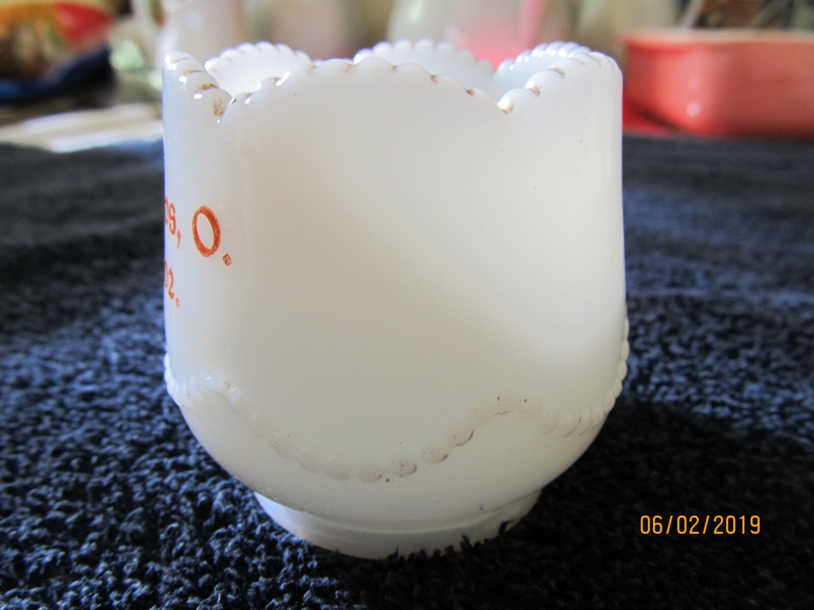 Vintage Milk Glass Souvenir Toothpick Delphos O. 1902