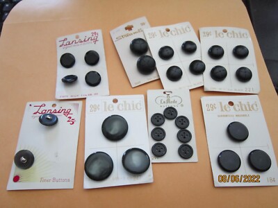 lot of 29  le chic & Lansing Streamline La Mode BLACK Buttons on Cards Vintage