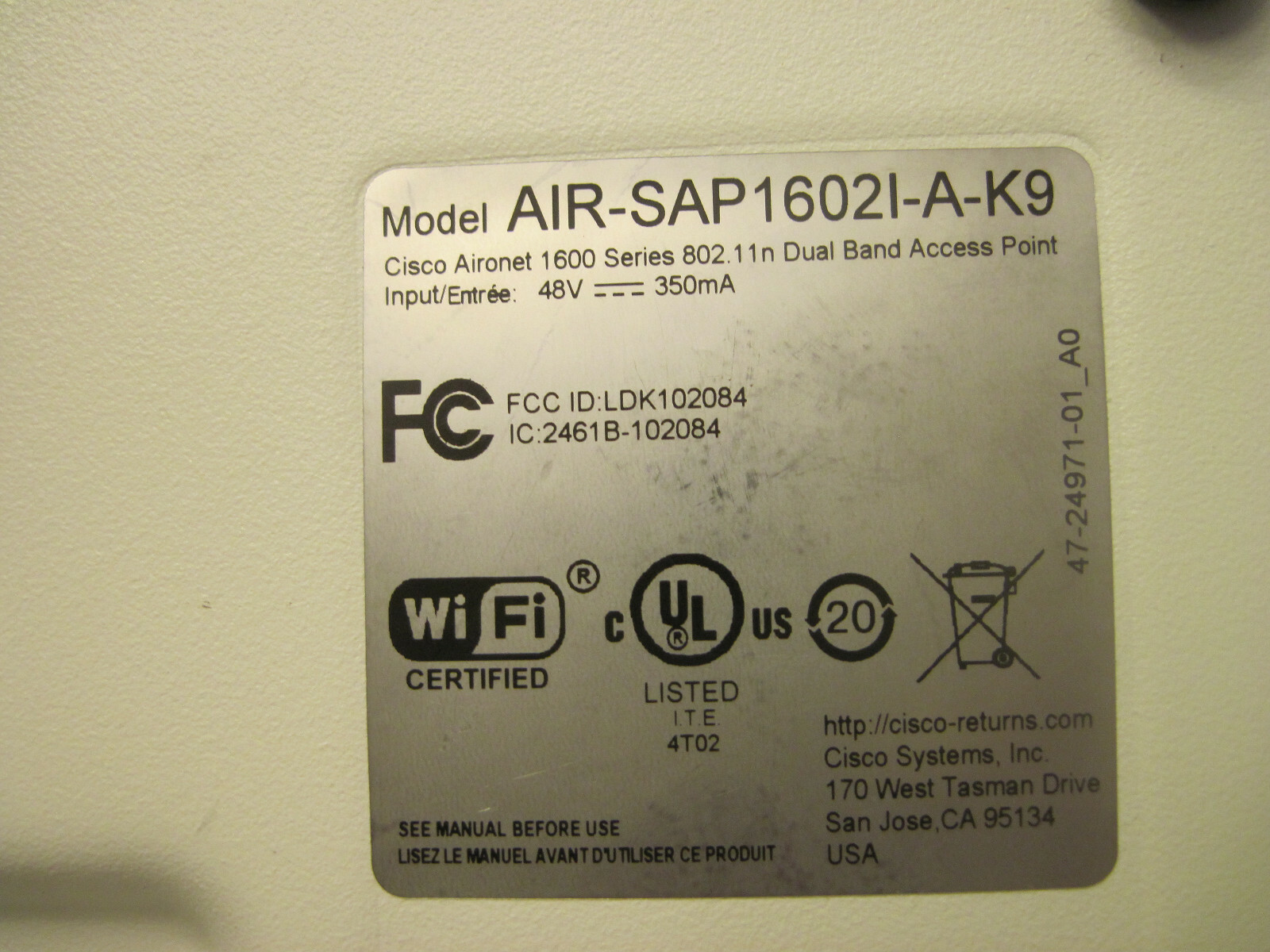 Cisco AIR-SAP16021-A-K9 Aironet 1600 Series 802.11n Wireless Access Point