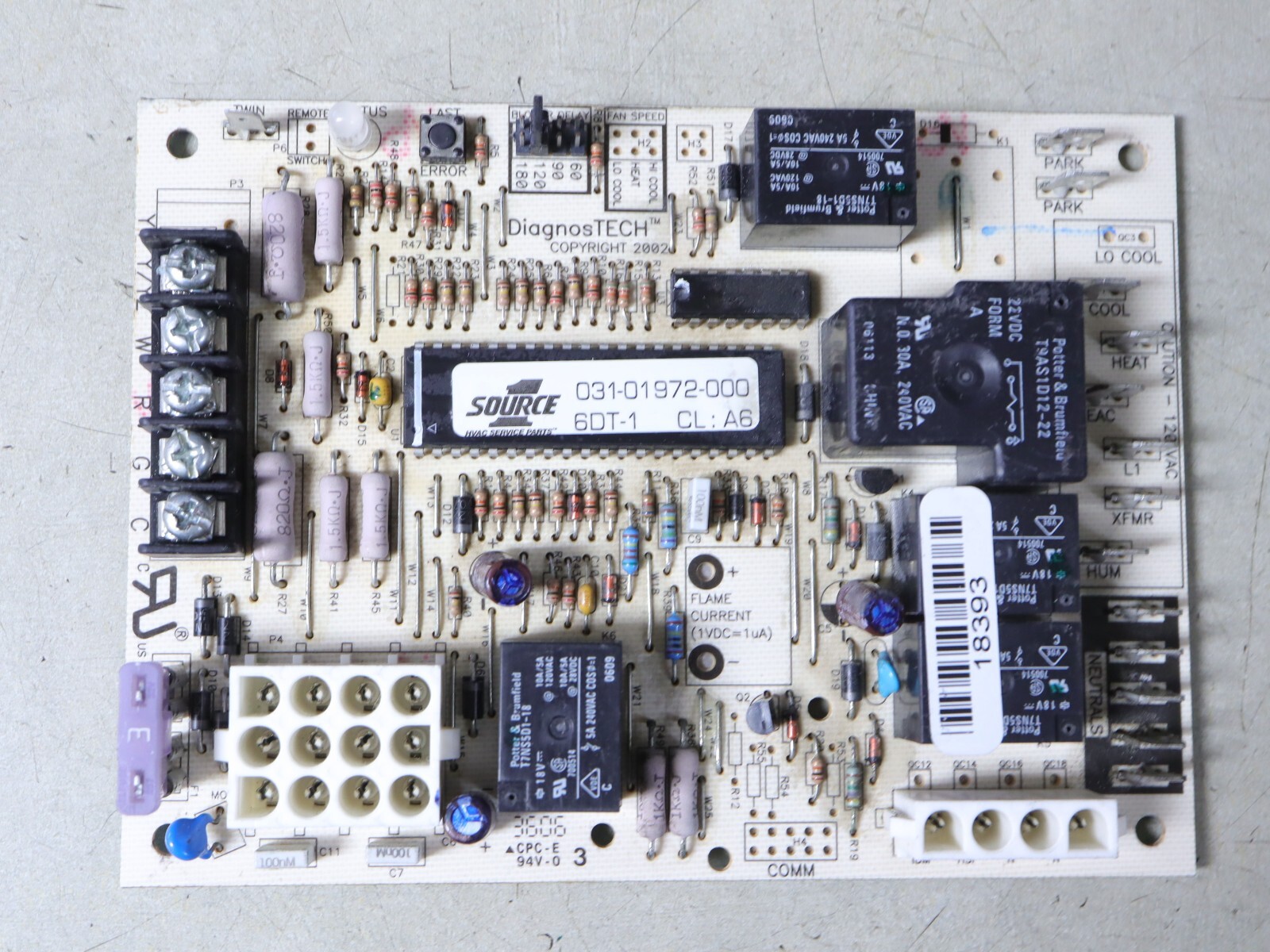 York Luxaire Coleman 03101972000 Furnace Control Circuit Board
