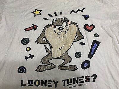 TAZ Vintage 1994 T-Shirt XL White Looney Tunes WB Single Stitch (lots of wear)