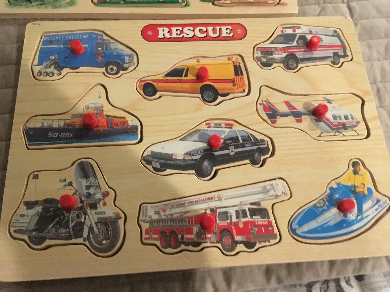 Wooden Puzzle Storage Rack Includes 4 Puzzles Animals & Transportation