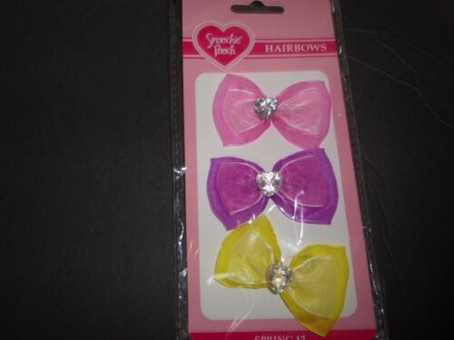 Double CHIFFON Smoochie Pooch HAIRBOWS Dog bands pet puppy grooming set 3 bows