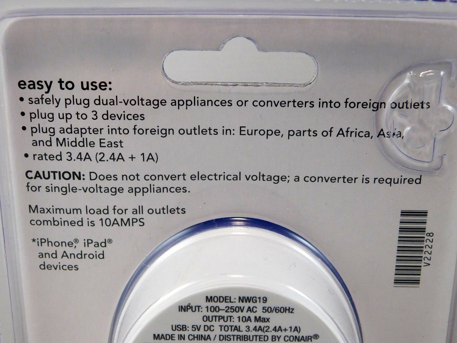 Conair Travel Smart Adapter Plug with 2 USB Ports - Europe Africa & Middle East