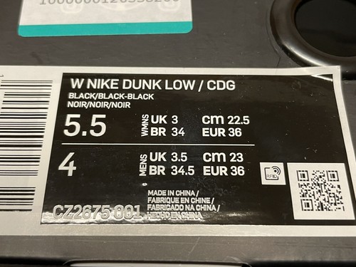 Pre-owned Nike Women's Dunk Low X Cdg Comme Des Garcons Print Black Cz2675-001 Size 5.5 Us