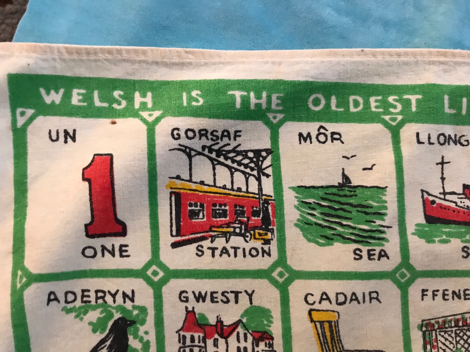 WELSH LANGUAGE in Europe TEA TOWEL  VINTAGE  British Made  All Cotton