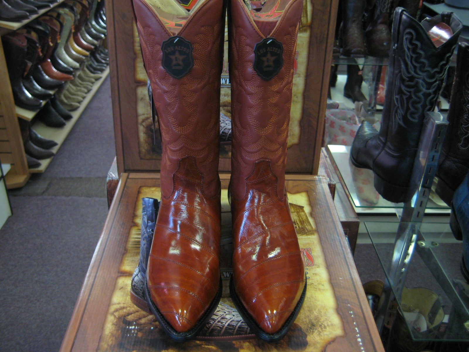 Pre-owned Los Altos Boots Los Altos Men Cognac Genuine Eel Western Cowboy Boot J-toe 990803 Ee In Brown