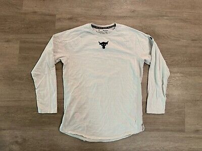 Under Armour Project Rock Shirt Mens Small Beige Charged Tee Workout Gym 
