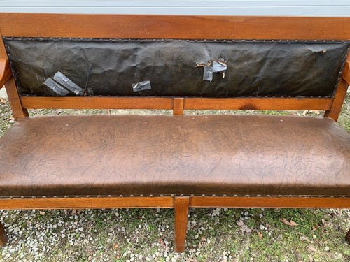 Antique Railroad Train Station Bench Spring Leather Knights Of Pythias Lodge