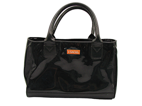 Sachi Womens Black Thermal Insulated Patent Leather Fashion Lunch Box Lunch Bag