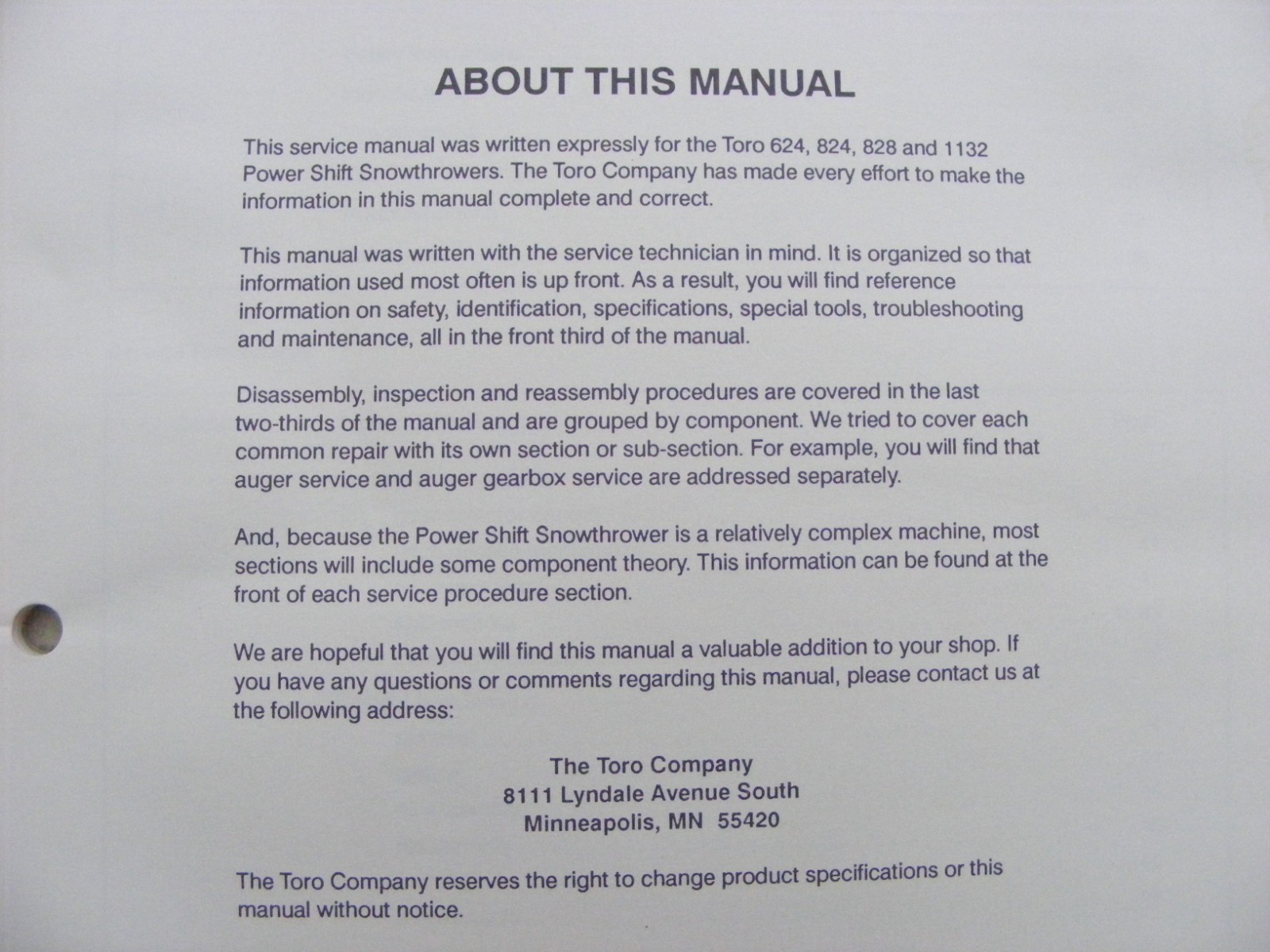 Toro Power Shift Snowthrower Service Manual Illustrated