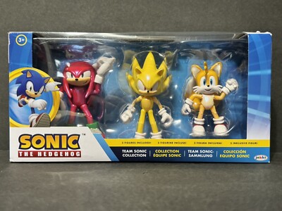 3 Figure Sonic The Hedgehog Team Box Set Knuckles, Tails, & Super Sonic New