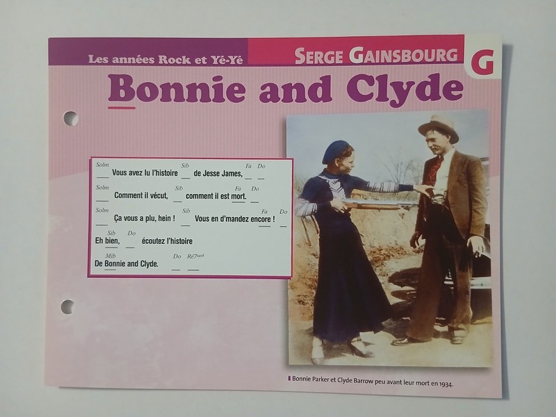 Carte Fiche - Serge Gainsbourg  Bonnie And Clyde