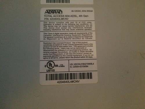 Adtran 4204640L4 TA604 ADSL2+ (4th Gen), Came out if working environment.