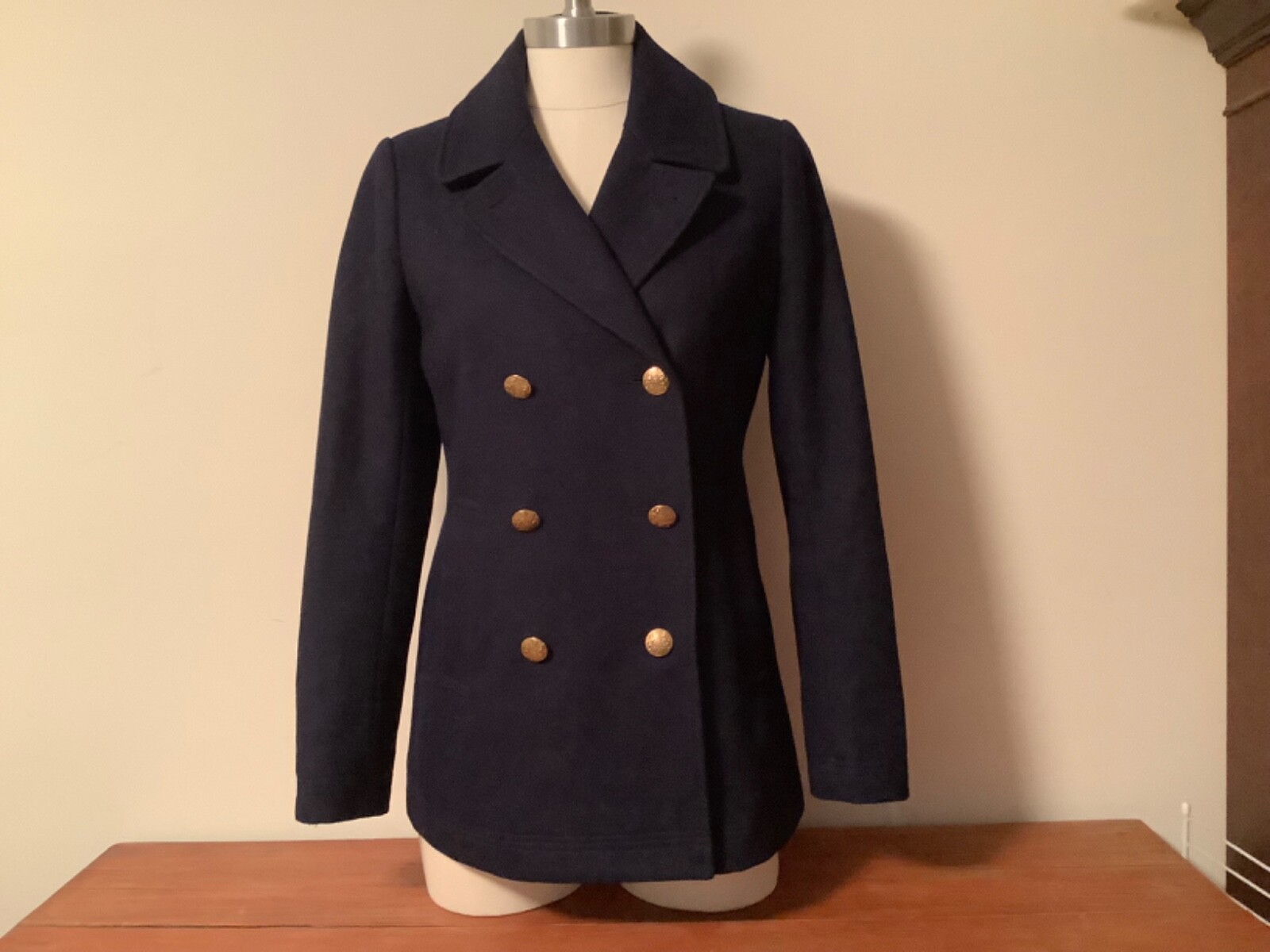 J. Crew Factory Classic Navy Blue Pea Coat Size 2 Wool Blend J. Crew Factory Classic Navy Blue Pea Coat Size 2 Wool Blend