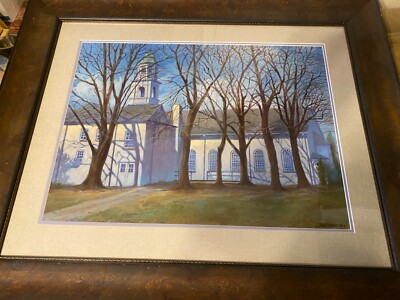 Huge Larry Schwinger 1941 "A Church Exterior Scene" - Watercolor - Signed/Framed