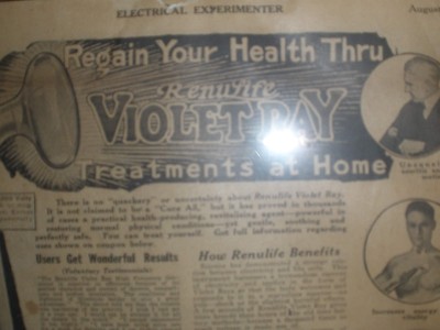 VINTAGE BARBER SHOP WALL ART- -FRAMED AD FOR VIOLETRAY TREATMENT 1912 - NO.91