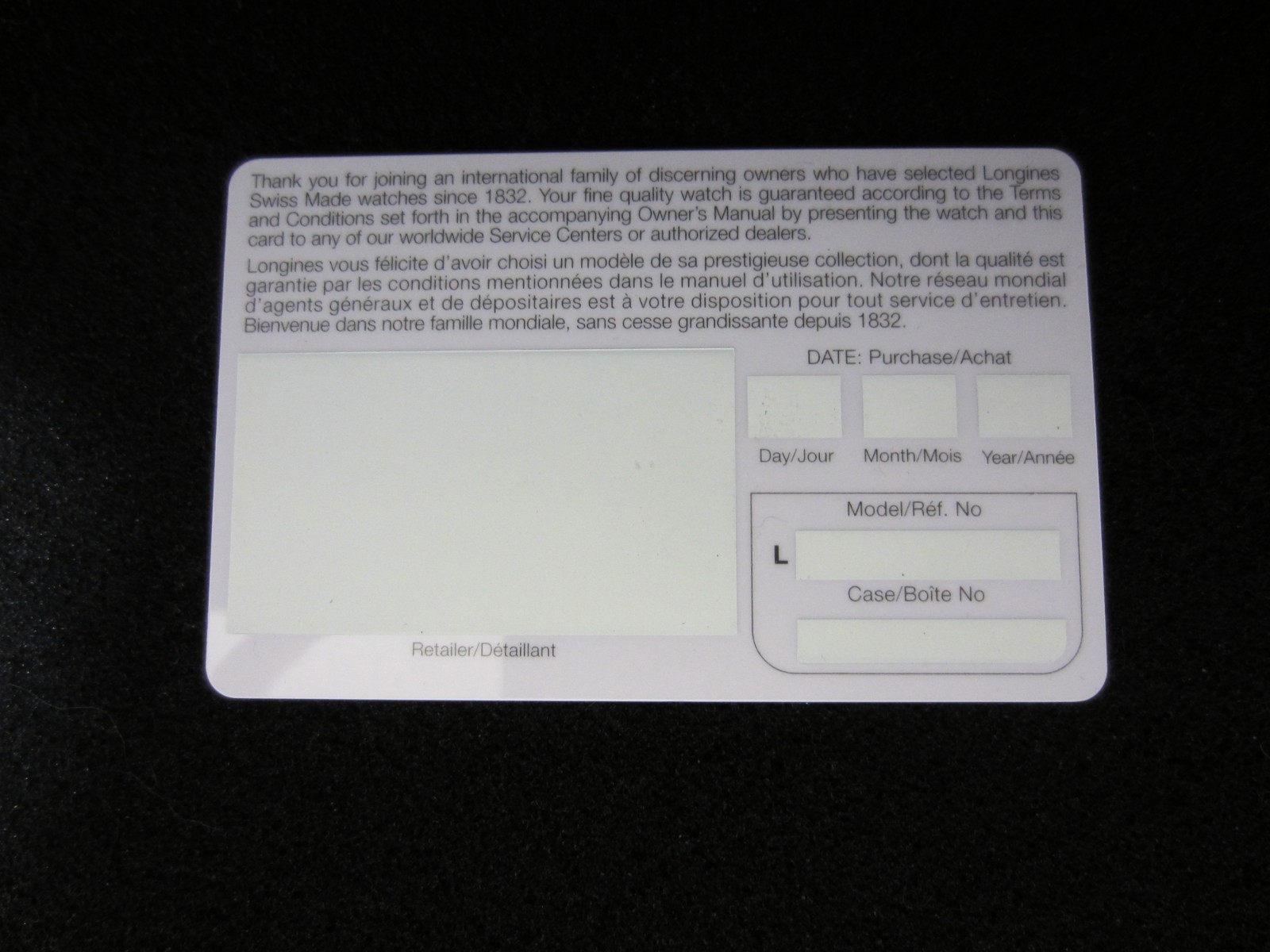 LONGINES International Guarantee + Swatch Group Warranty both unsigned + More