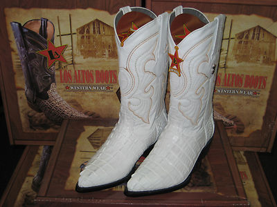 Pre-owned Los Altos Boots Los Altos Women White Genuine Crocodile Tail Western Cowboy Boot (m) L091281