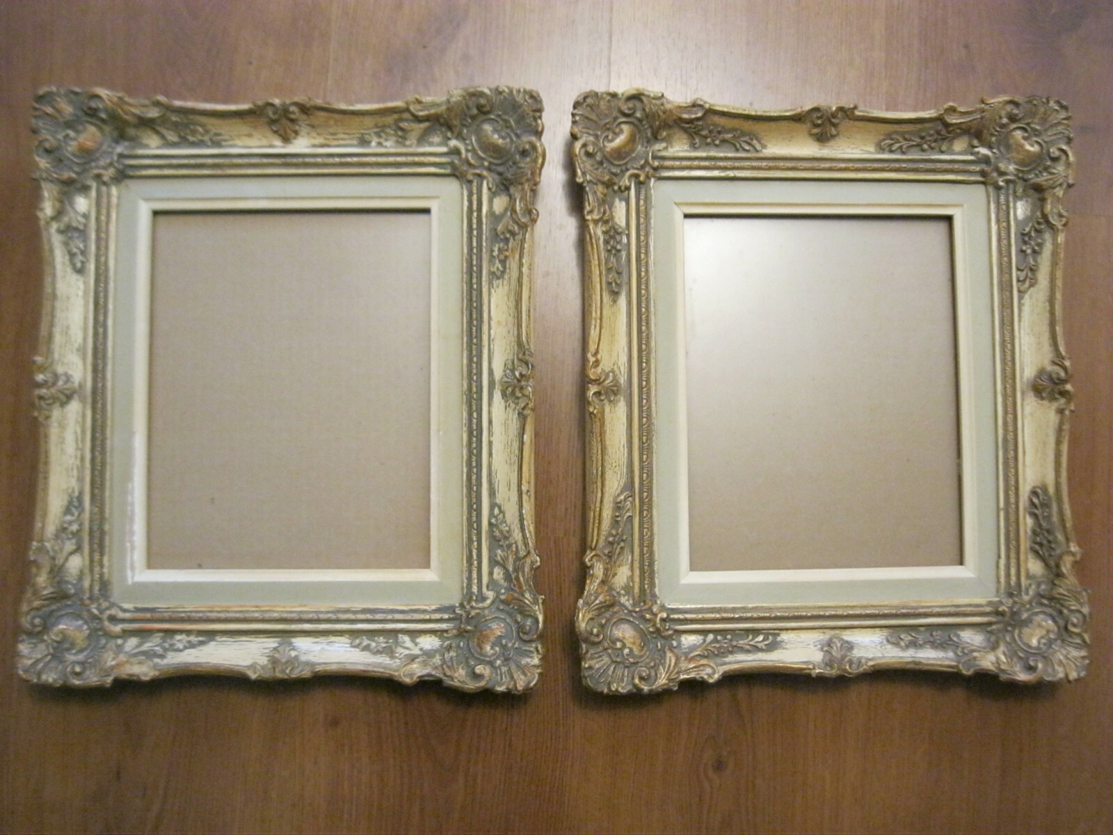 Antique Old Pair Gilt Painted Gesso Ornate French Frames Shabby Barbola Cream