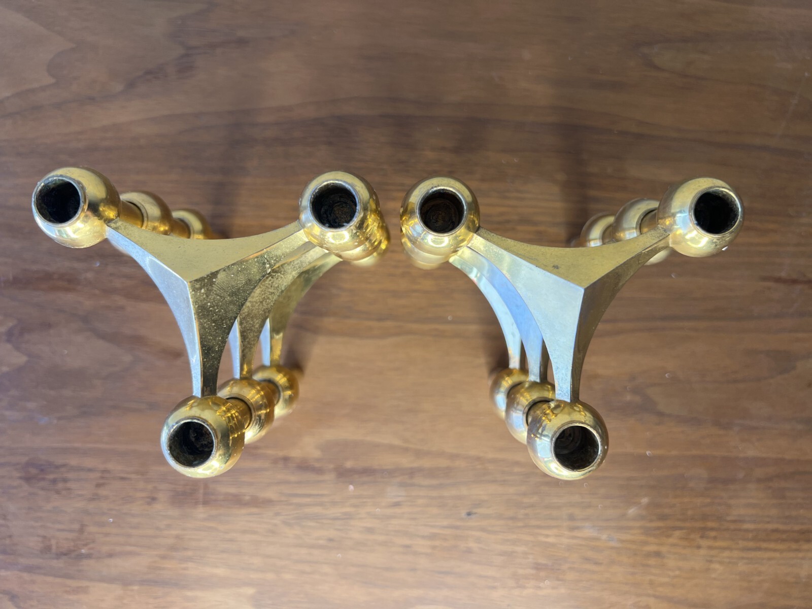 Lot of (x6) Vintage Mid-Century STOFF Nagel Brass Atomic Candlestick Holders